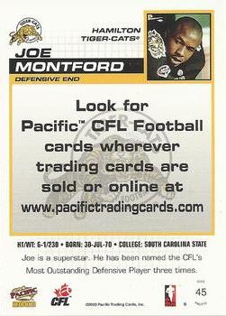 2003 Pacific  CFL - Promos #45 Joe Montford Back