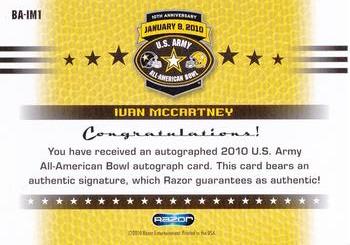 2010 Razor US Army All-American Bowl - Autographs Gold #BA-IM1 Ivan McCartney Back