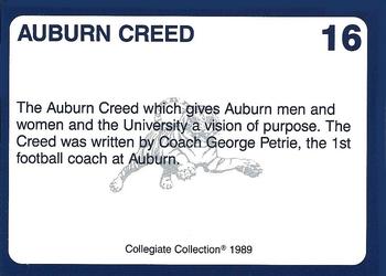 1989 Collegiate Collection Auburn Tigers (200) #16 Auburn Creed Back