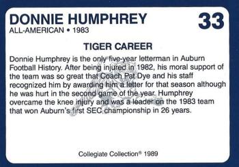 1989 Collegiate Collection Auburn Tigers (200) #33 Donnie Humphrey Back