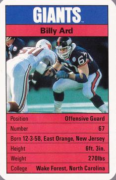 1987 Ace Fact Pack New York Giants #NNO Billy Ard Front