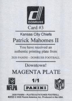 2020 Donruss - Downtown Magenta Printing Plate #3 Patrick Mahomes II Back
