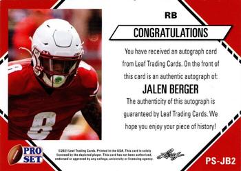 2021 Pro Set College Football - Autographs #PS-JB2 Jalen Berger Back
