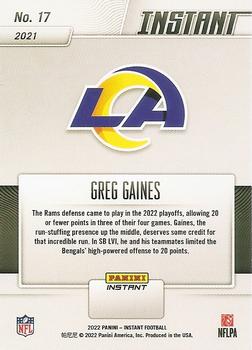2021 Panini Instant Los Angeles Rams Super Bowl LVI Champions #17 Greg Gaines Back