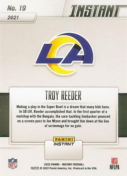 2021 Panini Instant Los Angeles Rams Super Bowl LVI Champions #19 Troy Reeder Back