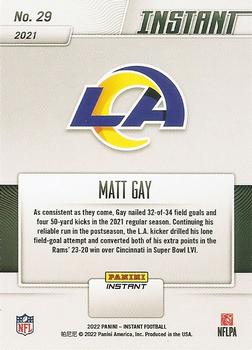 2021 Panini Instant Los Angeles Rams Super Bowl LVI Champions #29 Matt Gay Back