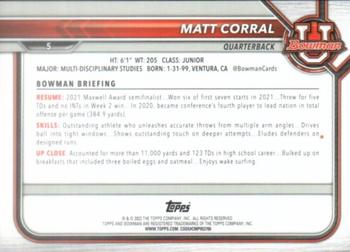 2021-22 Bowman University #5 Matt Corral Back