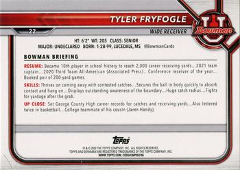 2021-22 Bowman University #22 Tyler Fryfogle Back