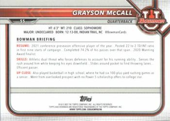 2021-22 Bowman University #55 Grayson McCall Back