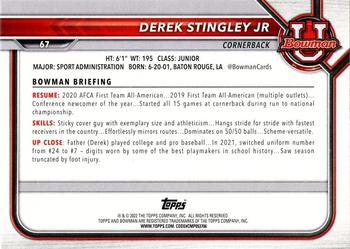 2021-22 Bowman University #67 Derek Stingley Jr. Back