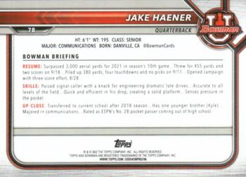 2021-22 Bowman University #78 Jake Haener Back
