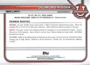 2021-22 Bowman University #98 Desmond Ridder Back