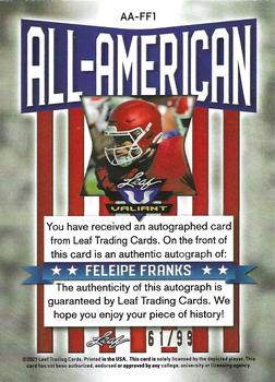 2021 Leaf Valiant - All-American #AA-FF1 Feleipe Franks Back