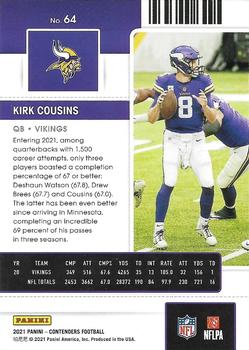 2021 Panini Contenders - Playoff Ticket #64 Kirk Cousins Back