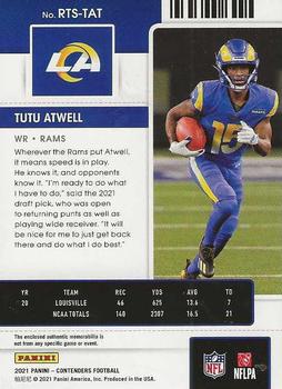 2021 Panini Contenders - Rookie Ticket Swatches #RTS-TAT Tutu Atwell Back