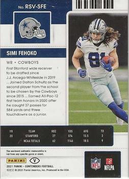 2021 Panini Contenders - Rookie Ticket Swatches Variation #RSV-SFE Simi Fehoko Back