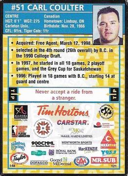 1998 Hamilton Tiger-Cats Police #NNO Carl Coulter Back