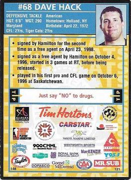1998 Hamilton Tiger-Cats Police #NNO Dave Hack Back