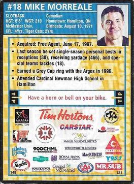1998 Hamilton Tiger-Cats Police #NNO Mike Morreale Back