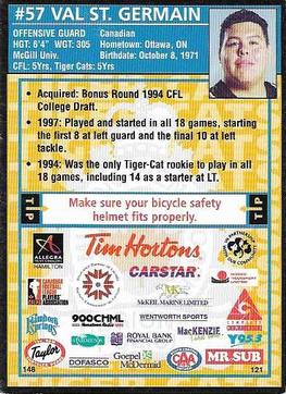 1998 Hamilton Tiger-Cats Police #NNO Val St. Germain Back