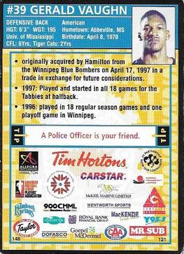 1998 Hamilton Tiger-Cats Police #NNO Gerald Vaughn Back