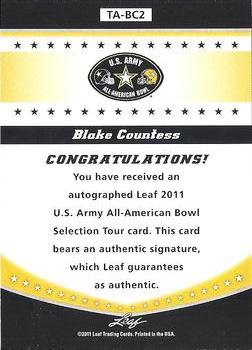 2011 Leaf Army All-American Bowl - Tour Autographs #TA-BC2 Blake Countess Back