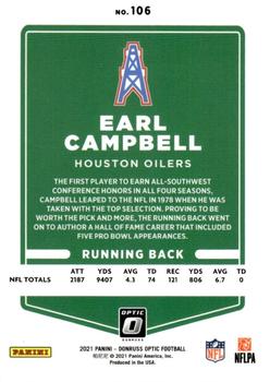2021 Donruss Optic #106 Earl Campbell Back