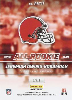 2021 Panini Instant All-Rookie Team #ART17 Jeremiah Owusu-Koramoah Back