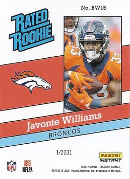 2021 Panini Instant Rated Rookie Retro #BW15 Javonte Williams Back