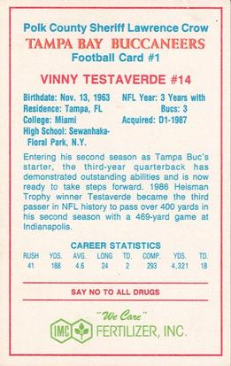 1989 Tampa Bay Buccaneers Police #1 Vinny Testaverde Back