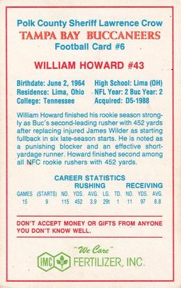 1989 Tampa Bay Buccaneers Police #6 William Howard Back