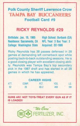 1989 Tampa Bay Buccaneers Police #9 Ricky Reynolds Back