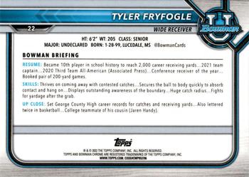 2021-22 Bowman University - Chrome Refractors #22 Tyler Fryfogle Back
