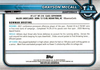 2021-22 Bowman University - Chrome Refractors #55 Grayson McCall Back