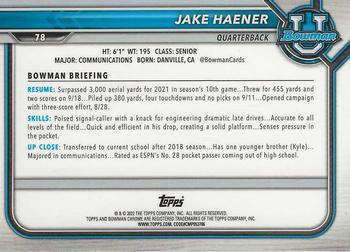 2021-22 Bowman University - Chrome Refractors #78 Jake Haener Back