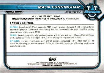 2021-22 Bowman University - Chrome Refractors #92 Malik Cunningham Back