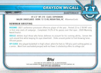 2021-22 Bowman University - Chrome Aqua #55 Grayson McCall Back