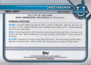 2021-22 Bowman University - Chrome Green #78 Jake Haener Back