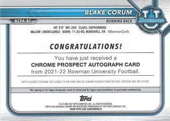 2021-22 Bowman University - Bowman Chrome Prospects Autographs #BCPA-BC Blake Corum Back