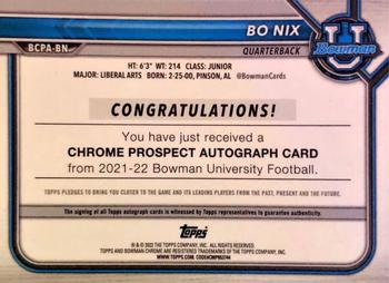 2021-22 Bowman University - Bowman Chrome Prospects Autographs #BCPA-BN Bo Nix Back
