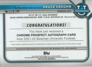 2021-22 Bowman University - Bowman Chrome Prospects Autographs Lava #BCPA-DV Deuce Vaughn Back