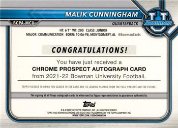 2021-22 Bowman University - Bowman Chrome Prospects Autographs Lava #BCPA-MCU Malik Cunningham Back
