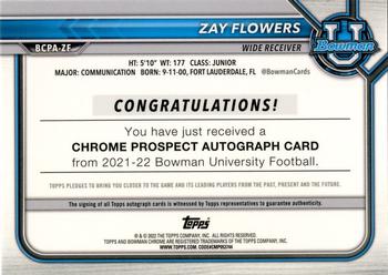 2021-22 Bowman University - Bowman Chrome Prospects Autographs Red Shimmer #BCPA-ZF Zay Flowers Back