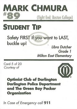 1996 Green Bay Packers Police - Optimist Club of Darlington, Darlington Police Department #5 Mark Chmura Back