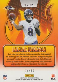 2021 Panini Phoenix - Flame Throwers Blue #FT-4 Lamar Jackson Back