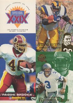 1995 Fleer Super Bowl XXIX Promo Sheet #4 / 8 / 403 Jerome Bettis / Rick Mirer / Reggie Brooks Front