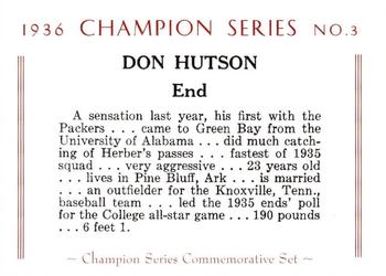 2001 Green Bay Packers 1936 Champion Series #3 Don Hutson Back