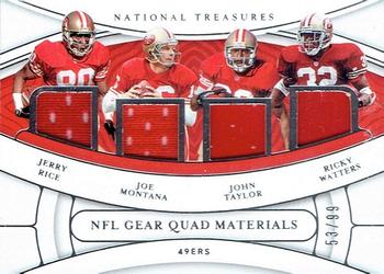 2021 Panini National Treasures - NFL Gear Quad Materials #QM-SF Jerry Rice / Joe Montana / John Taylor / Ricky Watters Front