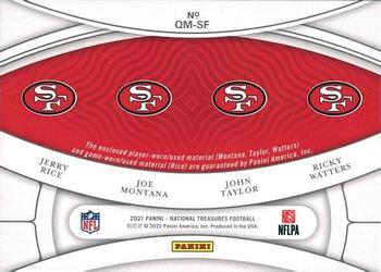 2021 Panini National Treasures - NFL Gear Quad Materials Laundry Tag NFL Shield #QM-SF Jerry Rice / Joe Montana / John Taylor / Ricky Watters Back