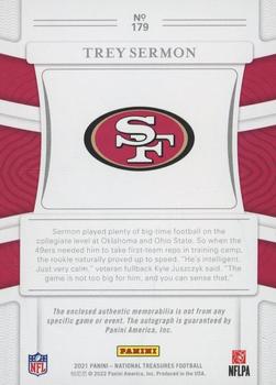 2021 Panini National Treasures - Rookie Patch Autographs Stars and Stripes Red Laundry Tag #179 Trey Sermon Back